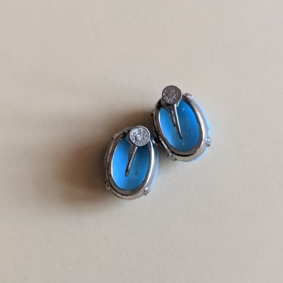 Faux Turquoise Twist On Earrings, Oval Studs, Vintage Sterling Silver Earring - Picture 4 of 4